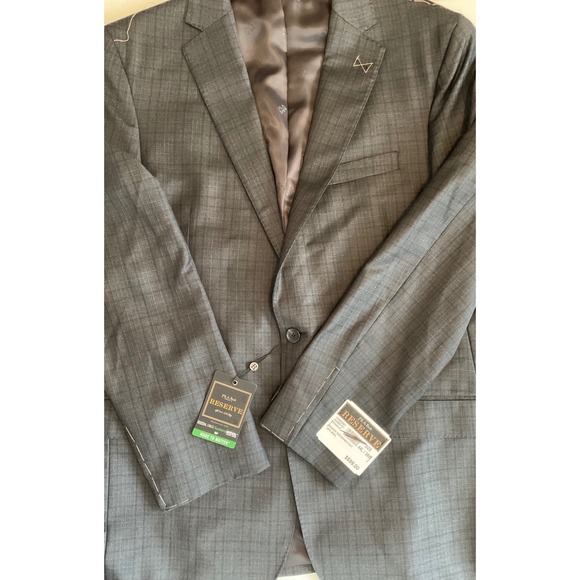 Jos. A. Bank Reserve Sustainable Suit Jacket 44/38 Charcoal Grey Plaid Wool Reda